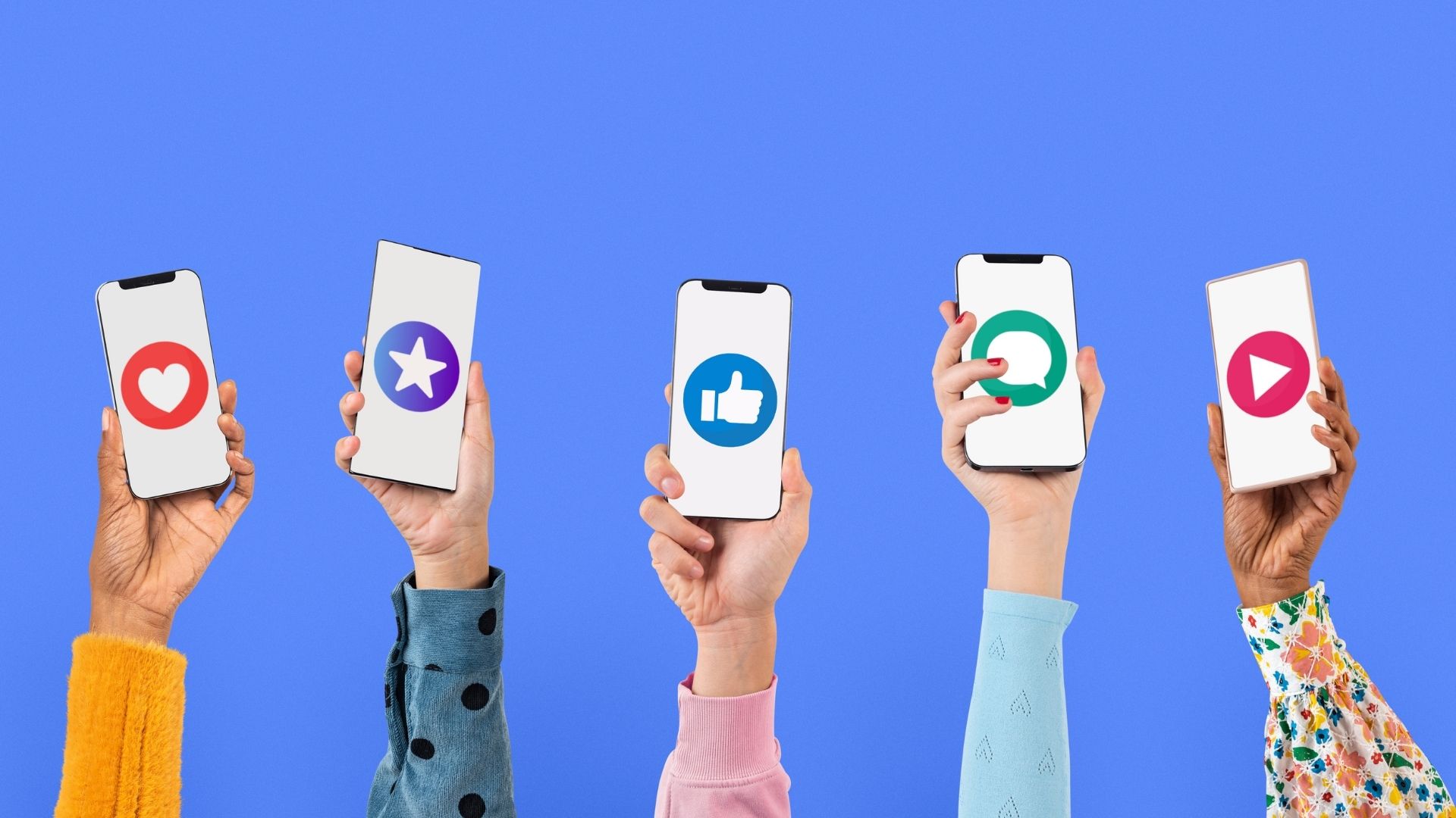 Hands holding smartphones with social media icons on screens, representing the importance of a small business social media presence.