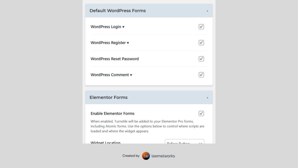 Enable the Turnstile Captcha to your forms, for example Elementor Forms